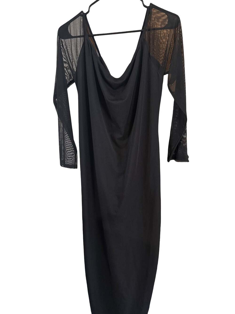 PrettyLittleThing Black Sheer Mesh Long Sleeve Cowl Neck Midi Dress
